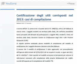 Certificazione degli utili corrisposti nel 2013