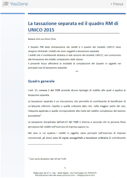 La tassazione separata ed il quadro RM di UNICO 2015