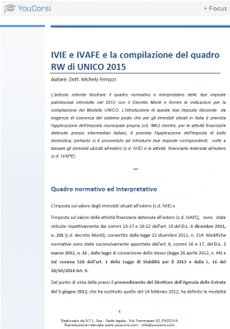 IVIE e IVAFE e la compilazione del quadro RW di UNICO 2015