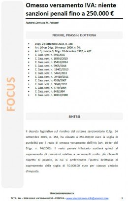 Omesso versamento IVA: niente sanzioni penali fino a 250.000 €
